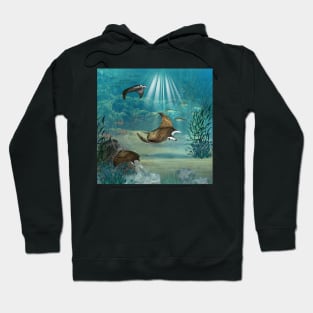 manta, steampunk, ocean, sea, fish, animal, fantasy, swimming, water, bubble Hoodie